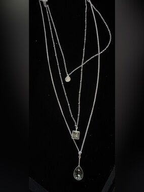 Touchstone Jewelry 
Sterling Silver Teardrop and Square Pendant Necklace - Gray